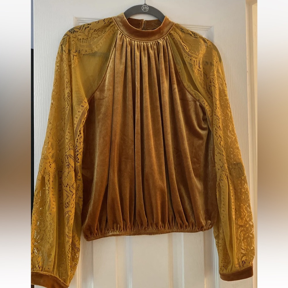 Free People Gold Velvet And Lace Dream Team Top Small Boho